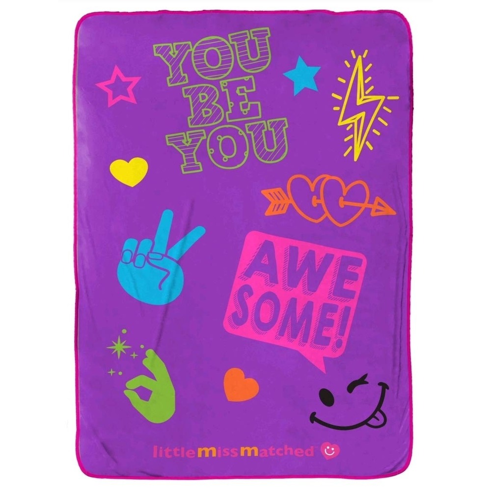 LittleMissMatched Plush Throw Kids 62x90 Purple NEW You Be You Awesome Blanket